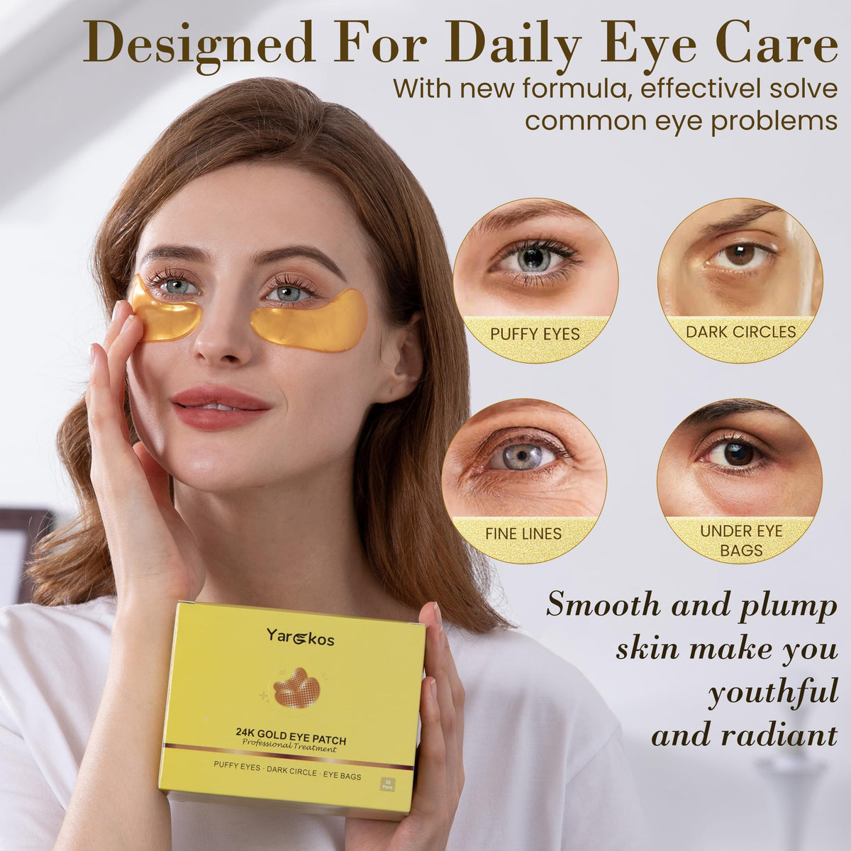 MIFANYO 32 Pairs 24K Gold Under Eye Patches, Golden Eye Masks, Hydrating Undereye Pads for Dark Circles Anti Wrinkles Puffy Eyes, Puffiness Eye Bags Eyes Gel Pads, Women Men Travel Skincare Set