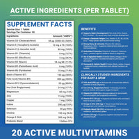 SigmaBiotics Pregnancy Multivitamin | 800 µg Folic Acid, Iron, Vitamins D3 and C, Omega-3, B Complex, Zinc and Probiotics, Prenatal Support for Mom’s Energy, Immunity, and Baby's Growth | 90 Tablets