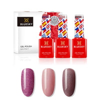 BLUESKY Bluesky Gel Nail Polish Set, 10 Year Anniversary - Full Collection. 9 x 5ml. Pink, Purple, Red, Mauve, Nude, Pastel, Fine Glitter (Requires curing under UV/LED Lamp)