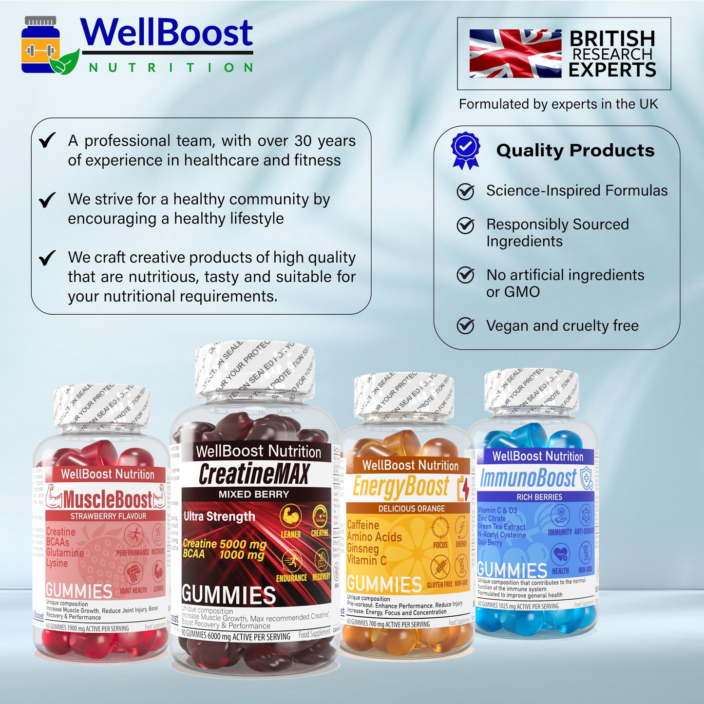 Creatine MAX 90 Gummies 5000mg Creatine Monohydrate, 1000mg BCAAs per serving - Chewable Vegan Sugar Free Gummies, Mixed Berry Flavour (1 month supply)