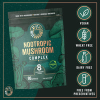 Mushroom Complex 8 Capsules | Nootropic Complex with Lions Mane, Reishi, Chaga, Cordyceps, and More | High Strength Nootropic Brain Supplement | from Fruit Bodies | 90 Vegan Capsules | by Wiseshrooms