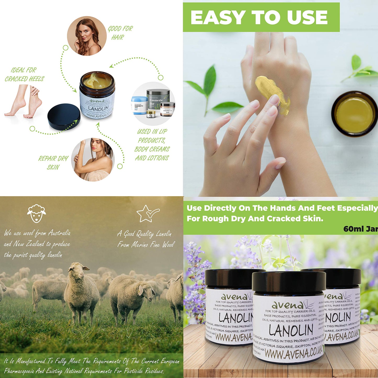 Lanolin. Adeps Lanae. 60ml Jar, use directly on the hands and feet especially for rough dry and cracked skin by Sea & Sea