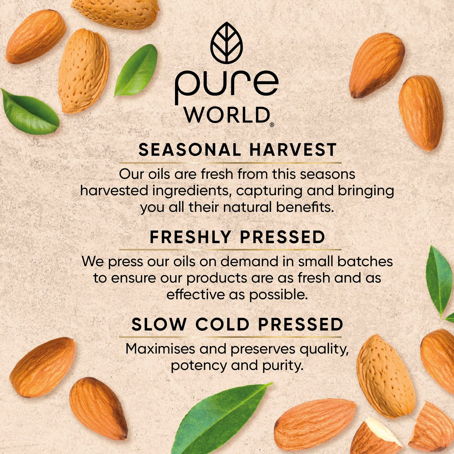 Pure World Premium Sweet Almond Oil 100ml – 100% Natural, Cold-Pressed & Undiluted | Massage & Body Moisturiser for Skin & Hair | Vegan, Edible