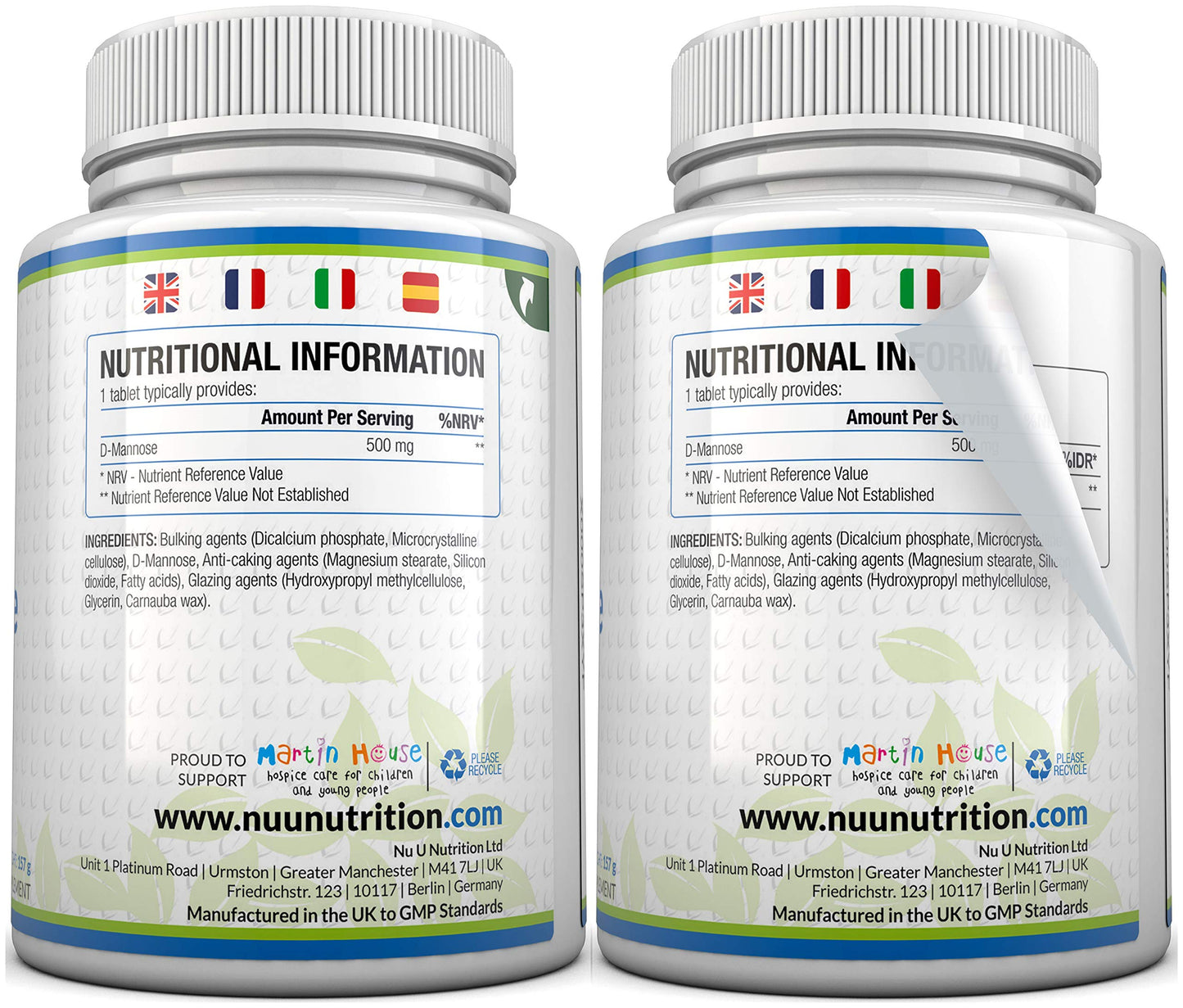Nu U Nutrition D-Mannose Tablets 500mg - 120 Vegan Tablets - 4 Month Supply - High Strength D Mannose - Not Capsules or Powder - Made in The UK