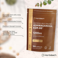 Horbäach Organic Ashwagandha KSM-66® 1200mg with 5% Withanolides | Pure Ashwagandha Root Powder | High Strength | 180 Vegan Capsules (Not Tablets) | Supplement for Men & Women | by Horbaach