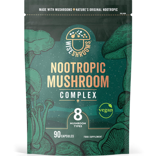 Mushroom Complex 8 Capsules | Nootropic Complex with Lions Mane, Reishi, Chaga, Cordyceps, and More | High Strength Nootropic Brain Supplement | from Fruit Bodies | 90 Vegan Capsules | by Wiseshrooms