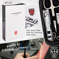 3 Swords Germany - Brand Quality 8 piece Manicure Pedicure Grooming kit Set for Daily nailcare Synthetic Leather case Black in Gift Box - Made by 3 Swords