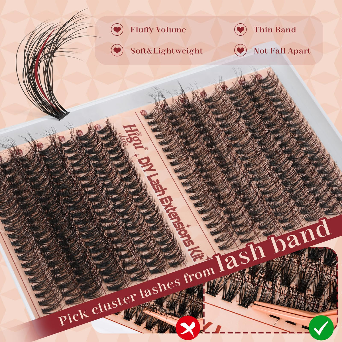 Cluster-Lashes Kit 30D+40D, Higu clace Eyelashes Individual Kit Mix 10-18mm Lashes Cluster Kit with Lash Bond and Seal and Lashes Applicator, DIY Lash Extension Kit at Home (30D+40D 10-18mm)