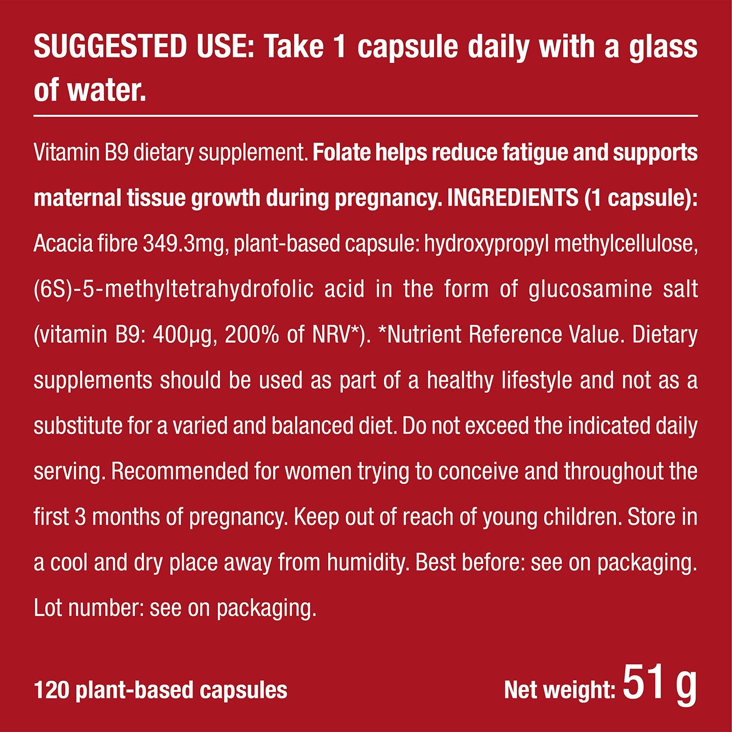 Folic Acid (400mcg) | Patented Vitamin B9 | 120 Vegan Capsules | Pregnancy Vitamins | Active Form with Superior Assimilation | French Expertise