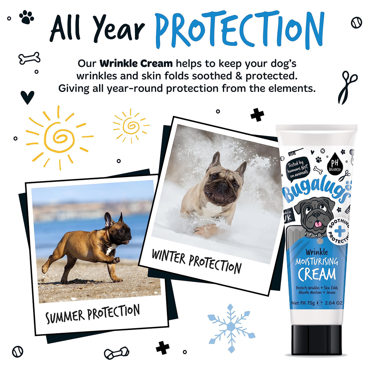 BUGALUGS Wrinkle paste for Bulldogs, French Bulldogs, wrinkly dogs & cats. For itchy wrinkle folds, tear stains & tail pockets, anti-itch & itchy dog skin relief. Great itch remedies for dogs 75g