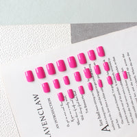 SXVME Hot Pink False Nails Short Medium Square, Gel Press on Nails Coffin Medium Glossy Fake Nails Set Solid Color Acrylic Nail Natural Fit Reusable Stick on Nail for Women Daily Wear, in 24 Pcs