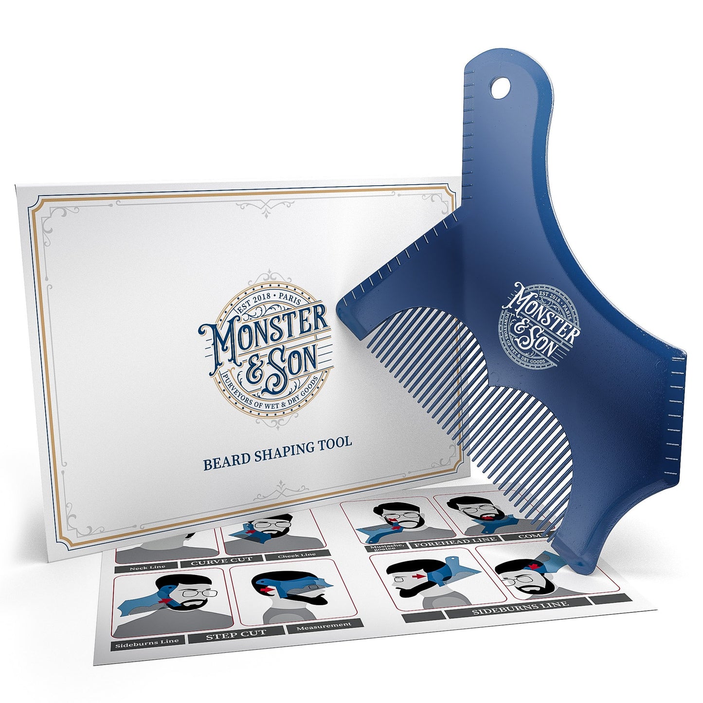 Monster&Son Beard Shaping Tool - Classic Oversized Design (Blue-Clear)