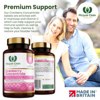 Premium Cranberry Concentrate 25,000mg with D-Mannose & Vitamin C |4 Month Supply x120 Tablets | Non-GMO, Gluten Free, Cranberries Fruit Extract Supplement for Women| UK Made by Royal Oak Health