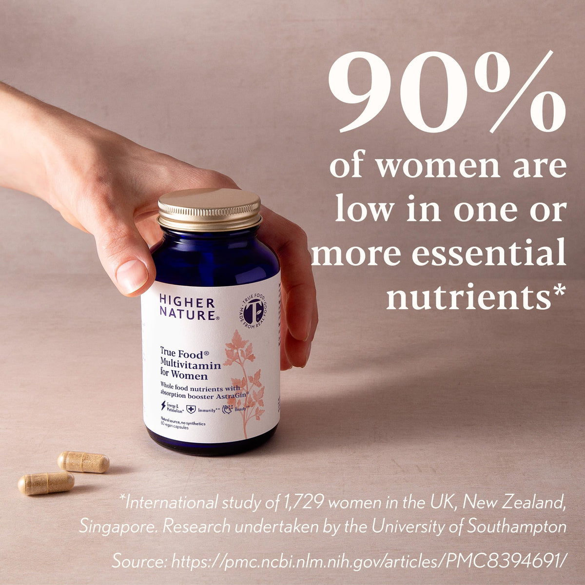 HIGHER NATURE Higher Nature Multivitamin for Women | Whole Food Multivitamin | 20 Essential Vitamins & Minerals | Vitamin C, D, K, B12, Iron, Zinc | True Food® Formula | UK Female Multivitamin | 60 Capsules