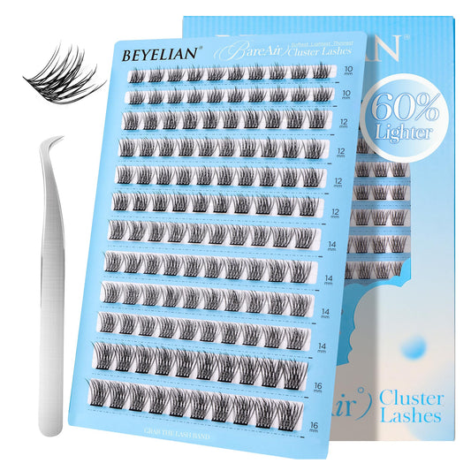 BEYELIAN Lash Clusters Soft Cluster Eyelash Extensions Ultra-Thin Flat Wispy Eyelash Clusters Lightweight for Everyday Use 10-16mm 120 Pcs (CCE107)