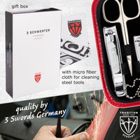 3 Swords Germany - brand quality 8 piece manicure pedicure grooming kit set with red genuine leather case - Made by 3 Swords
