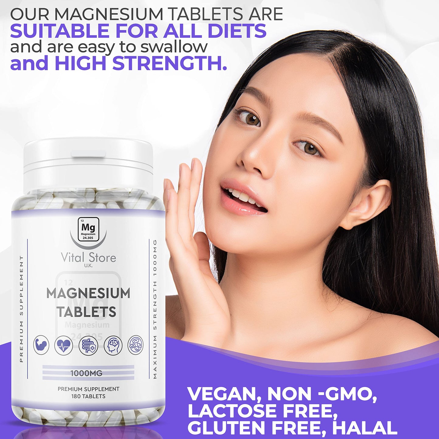 Generic Magnesium Tablets 180ct - 1000MG Providing 400MG Elemental Magnesium - Vegan 6 Month Supply 180 Magnesium Tablets - Magnesium Supplements