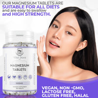 Generic Magnesium Tablets 180ct - 1000MG Providing 400MG Elemental Magnesium - Vegan 6 Month Supply 180 Magnesium Tablets - Magnesium Supplements