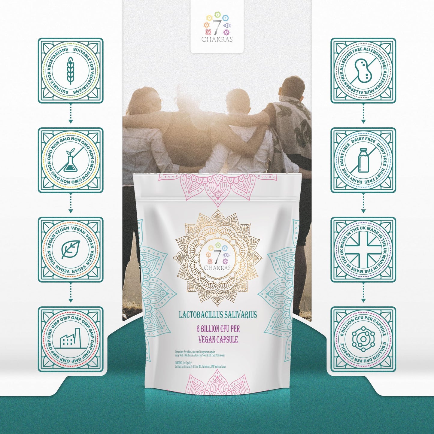 7 Chakras 7C lactobacillus Salivarius | 120 High Strength L Salivarius Capsules - 6B CFU L Salivarius Probiotic per Serving | Lactobacillus Salivarius Probiotic | Non-GMO Gluten & Allergen Free | Made in the UK