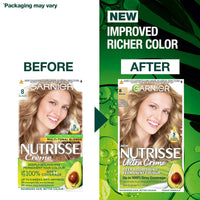 Garnier Nutrisse Permanent Hair Dye, Natural-looking, hair colour result, For All Hair Types, 8 Blonde