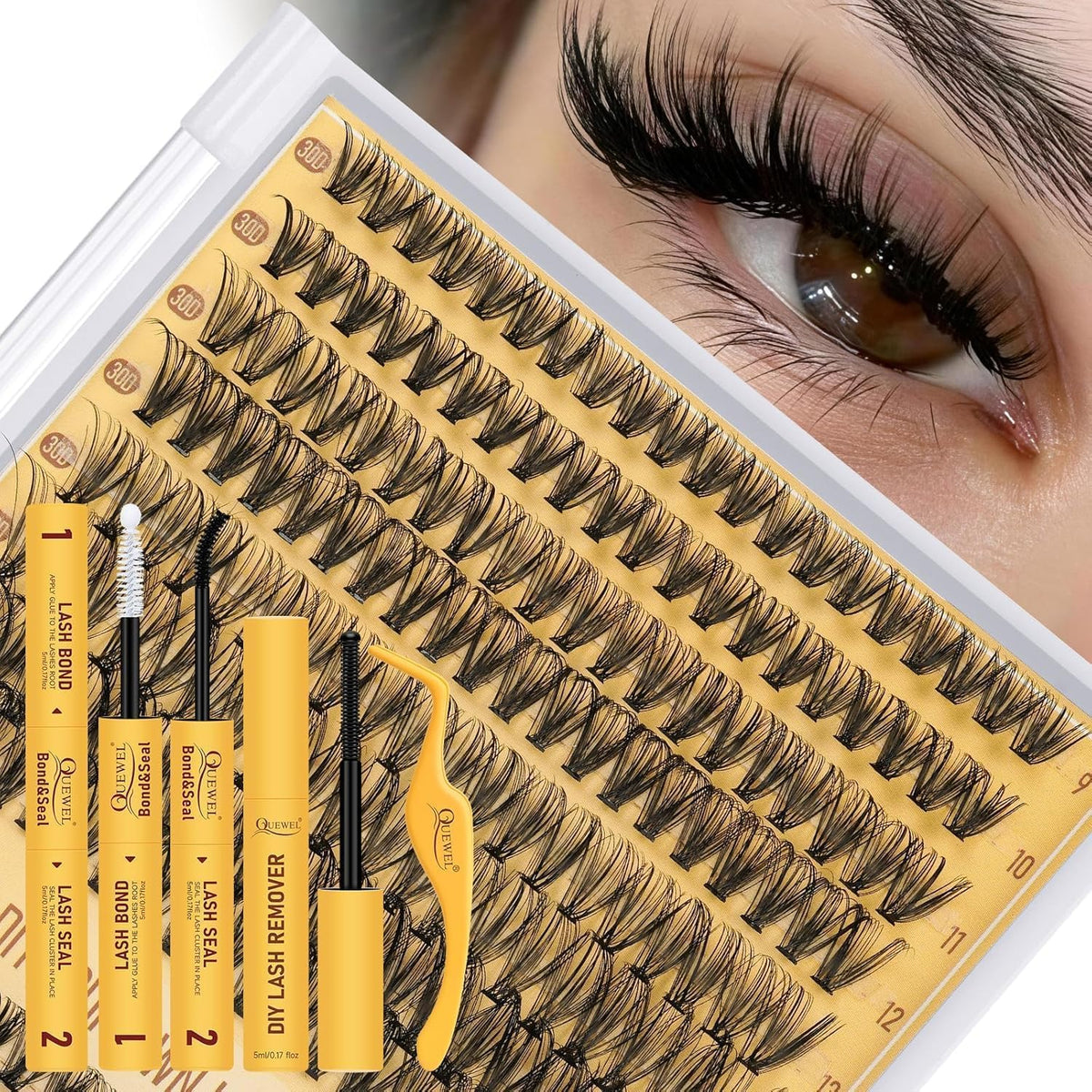 QUEWEL Clusters Lashes Kit 320 Pcs Individual-Lashes with Lash Bond &Seal