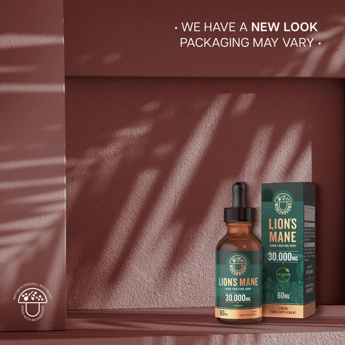 Lions Mane Supplement Liquid Drops 30,000mg | High Strength Lions Mane | from Fruiting Body | 60ml Bottle - Vegan | Wiseshrooms