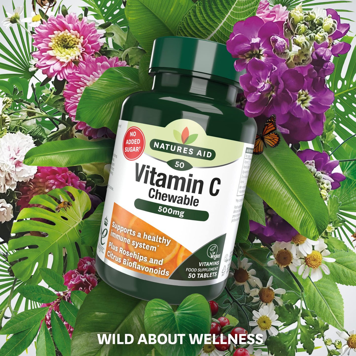 natures aid Natures Aid Chewable Vitamin C 500 mg, Sugar Free, Suitable for Vegans, 50 Tablets