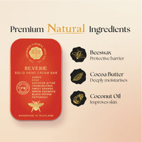 The Edinburgh Natural Skincare Company Ltd. Reverie Hand Cream Bar – 100% Natural Moisturiser for Very Dry Hands | With Beeswax, Cocoa Butter & Coconut Oil | Long-Lasting, Travel-Friendly, Cruelty-Free, Ideal for Gifting | 50g