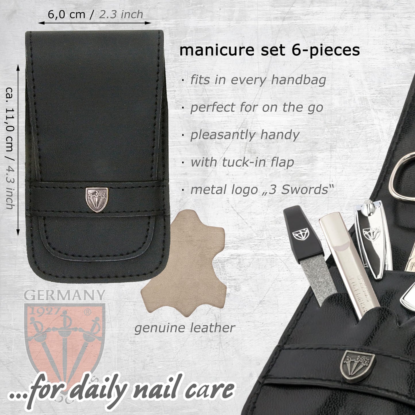 3 Swords Germany - brand quality 6 piece manicure pedicure set for nail care scissors clipper with case by 3 Swords Germany - genuine leather black
