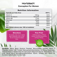 Conception Vitamins for Women | 400µg Folic Acid with Vitamin C, Iron & Zinc | 90 Vegan Tablets | Pregnancy & Fertility Support | by Horbaach