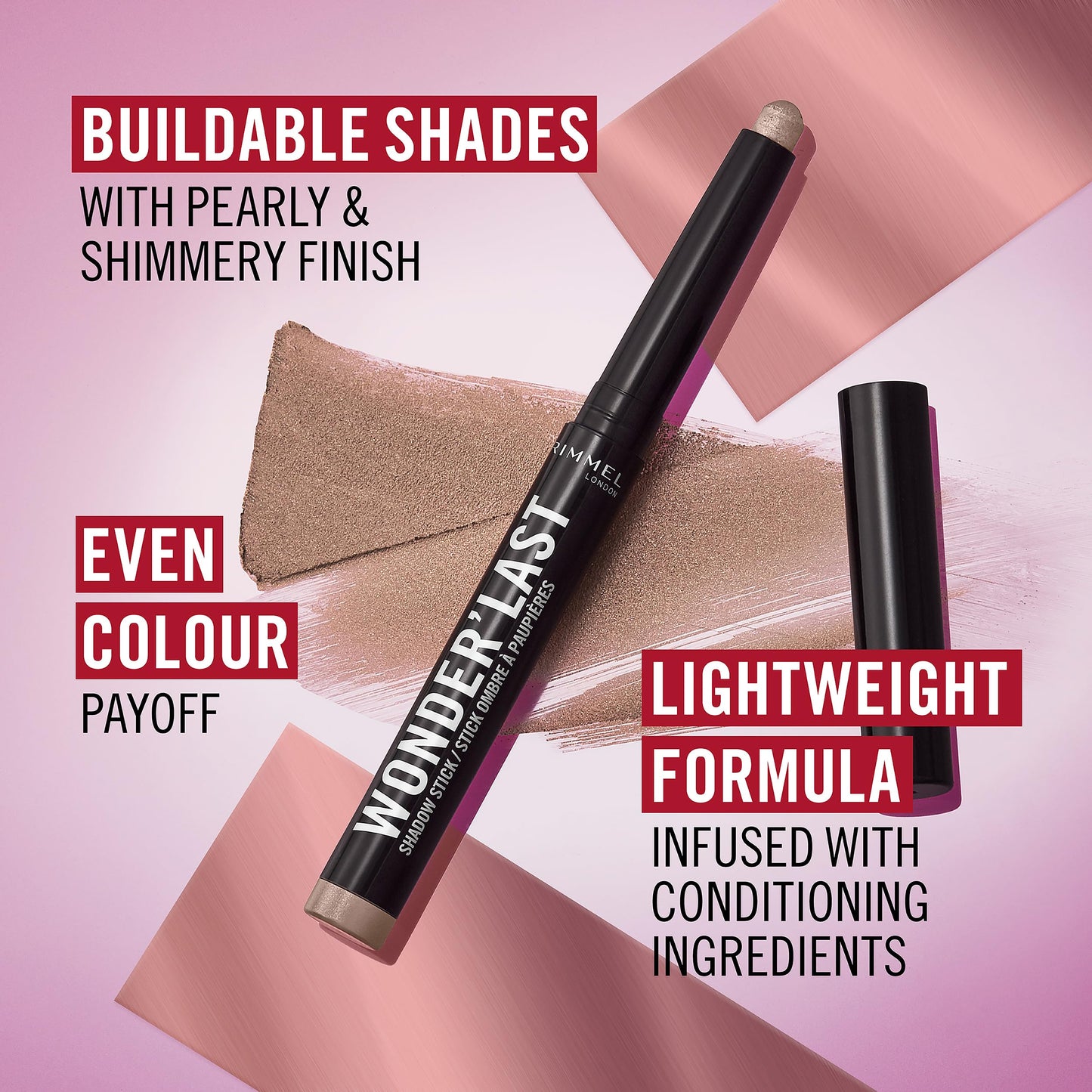 Rimmel Wonder'Last Shadow Stick, 005 Frosty Rose, Easy To Apply, One Swipe Eyeshadow, Lasts All Day, Ultra-Creamy Formula, Buildable, Smudgeproof, Vegan