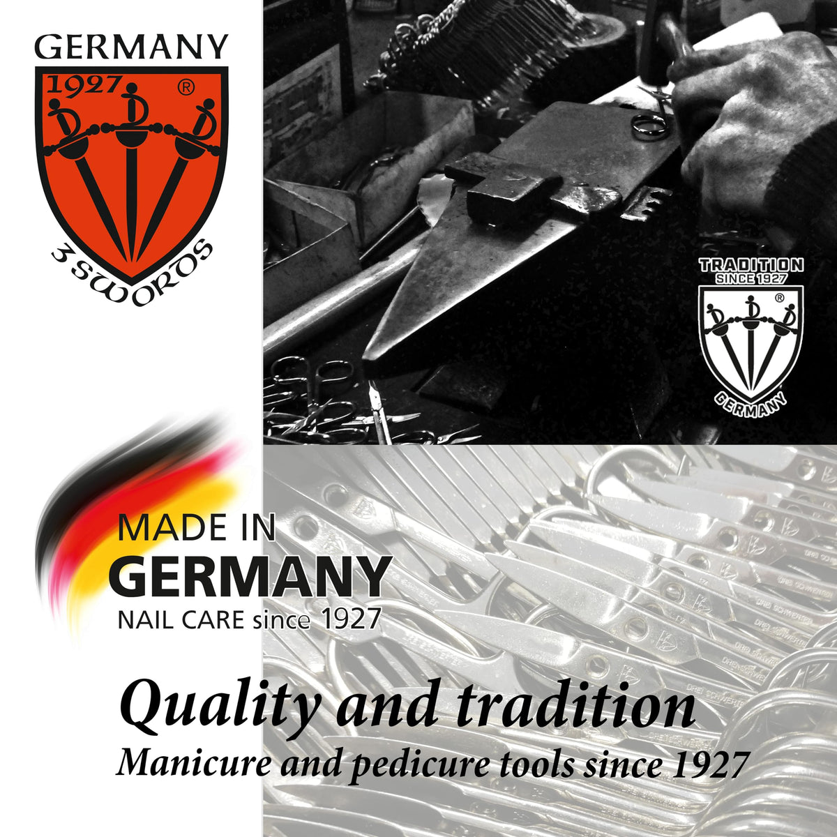 3 Swords Germany - manicure set with finger and toe nail clipper tweezers and nail file in brown synthetic leather case - brand quality
