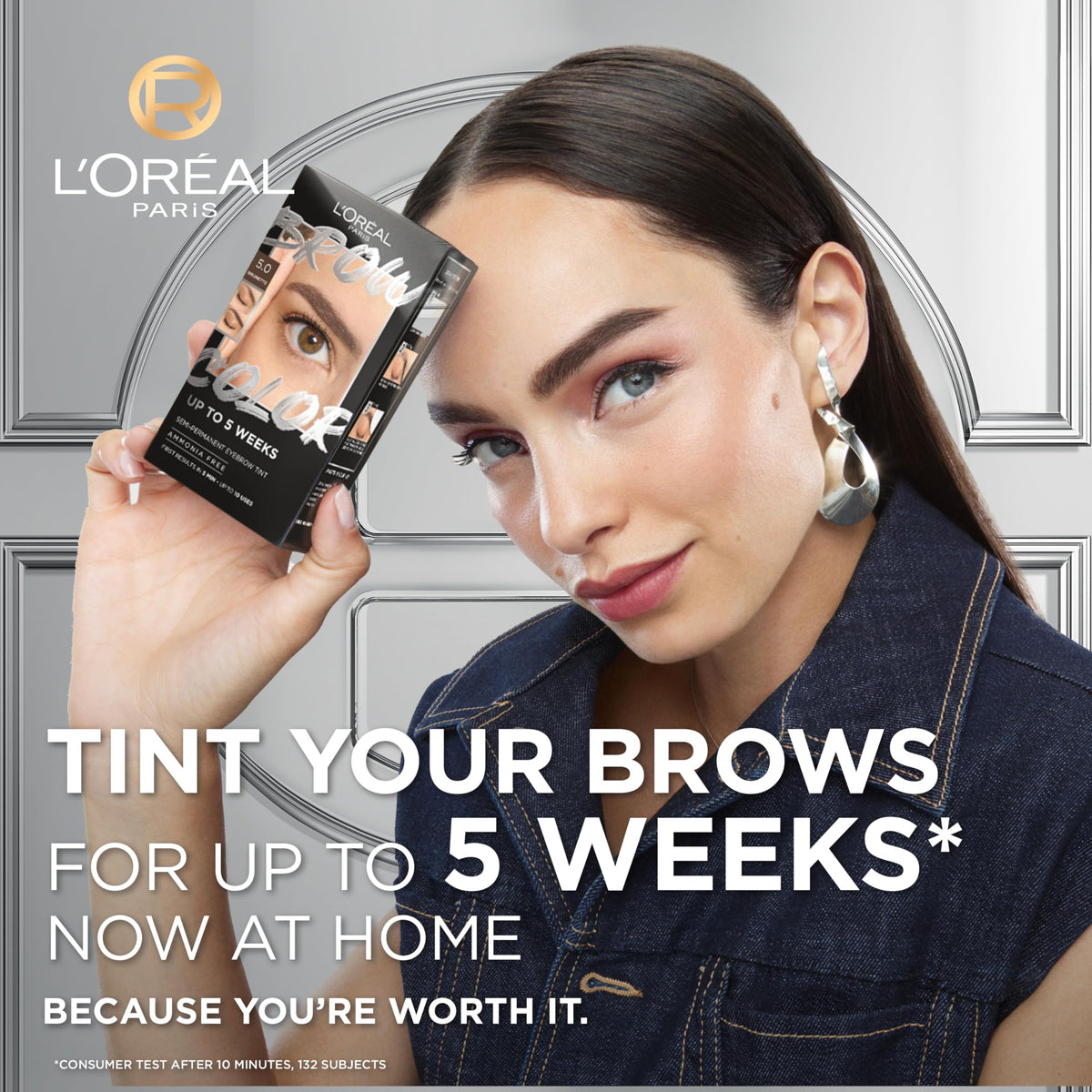 L'Oréal Paris, Semi-Permanent Eyebrow Tint, Lasts up to 5 Weeks, Visible Results in 5 Minutes, Up to 10 Uses, Ammonia Free, Brow colour, Shade: 1.0 Black
