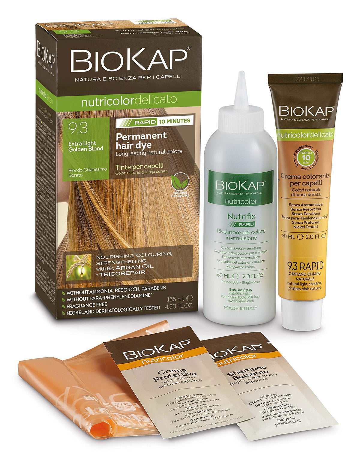 BIOKAP BioKap Extra Light Golden Blond 9.3 Rapid Permanent Hair Colour Organic & Vegan Formula for Sensitive Skin 135ml