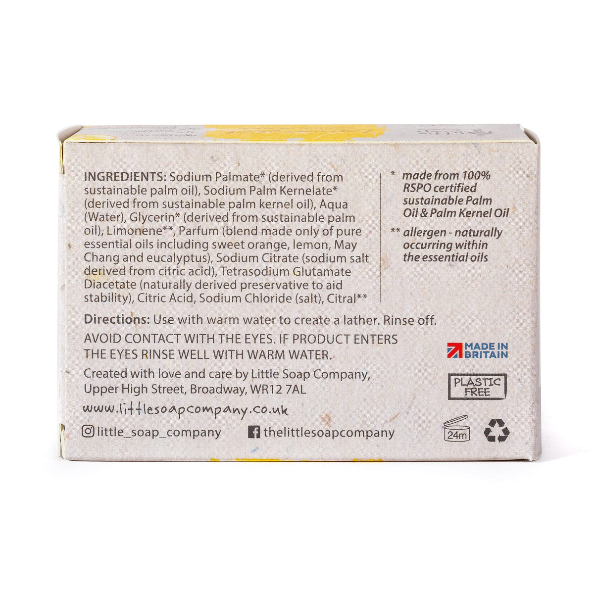 Little Soap Company Naturals Range - Bar Soap | Vegan, Cruelty Free, No SLS or Parabens, Refreshing Cleansing Soap bar, Natural Eco Friendly Body & Hand Soap, 100g (Lemon Zest)