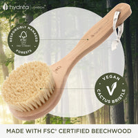 Hydrea London Dry Body Brush - Premium Exfoliating Cactus Bristle Skin Scrubber, Vegan Cellulite Remover for Lymphatic Drainage, FSC® Certified Beechwood