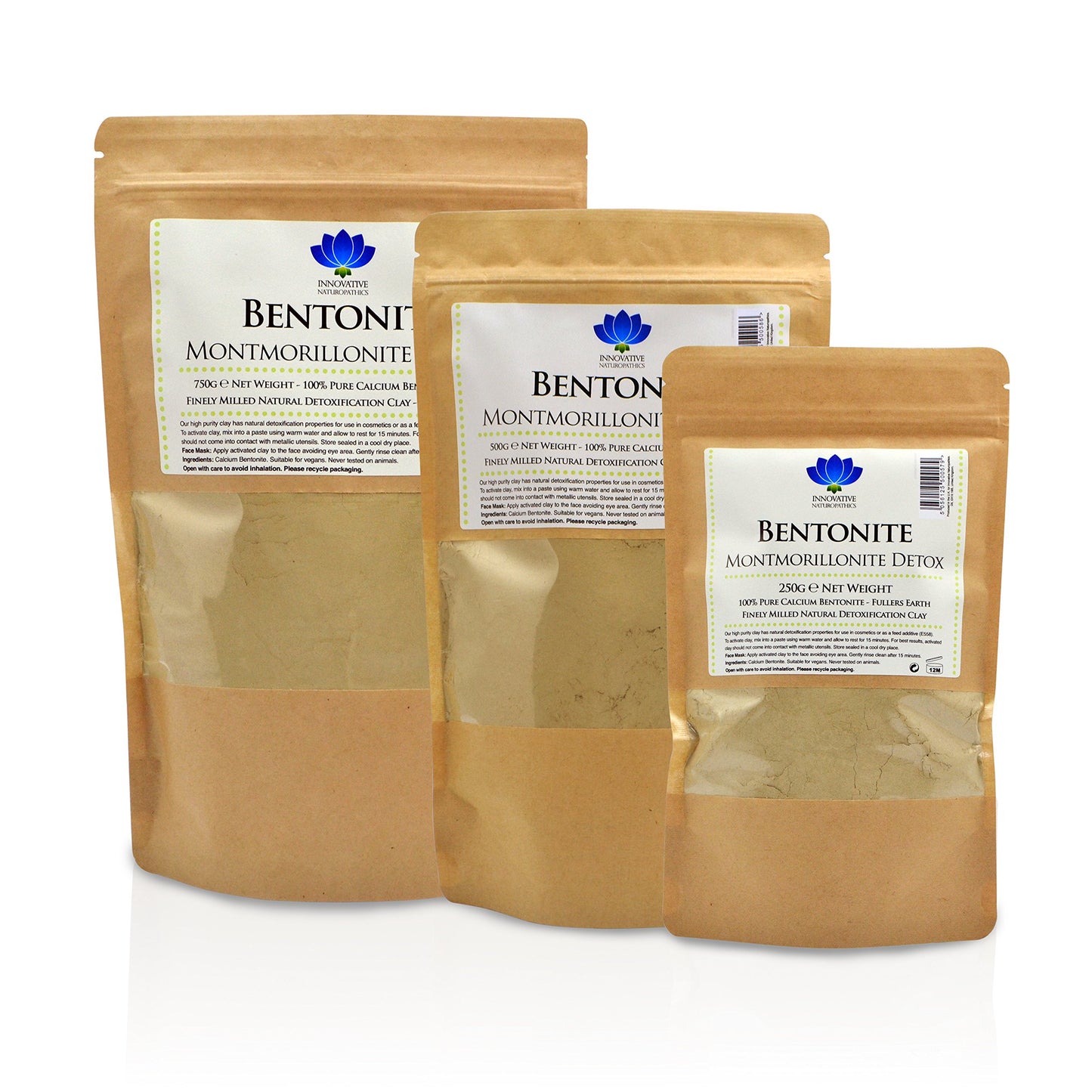 Innovative Naturopathics Bentonite Clay - 250g Packet - Pure Calcium Bentonite Detox