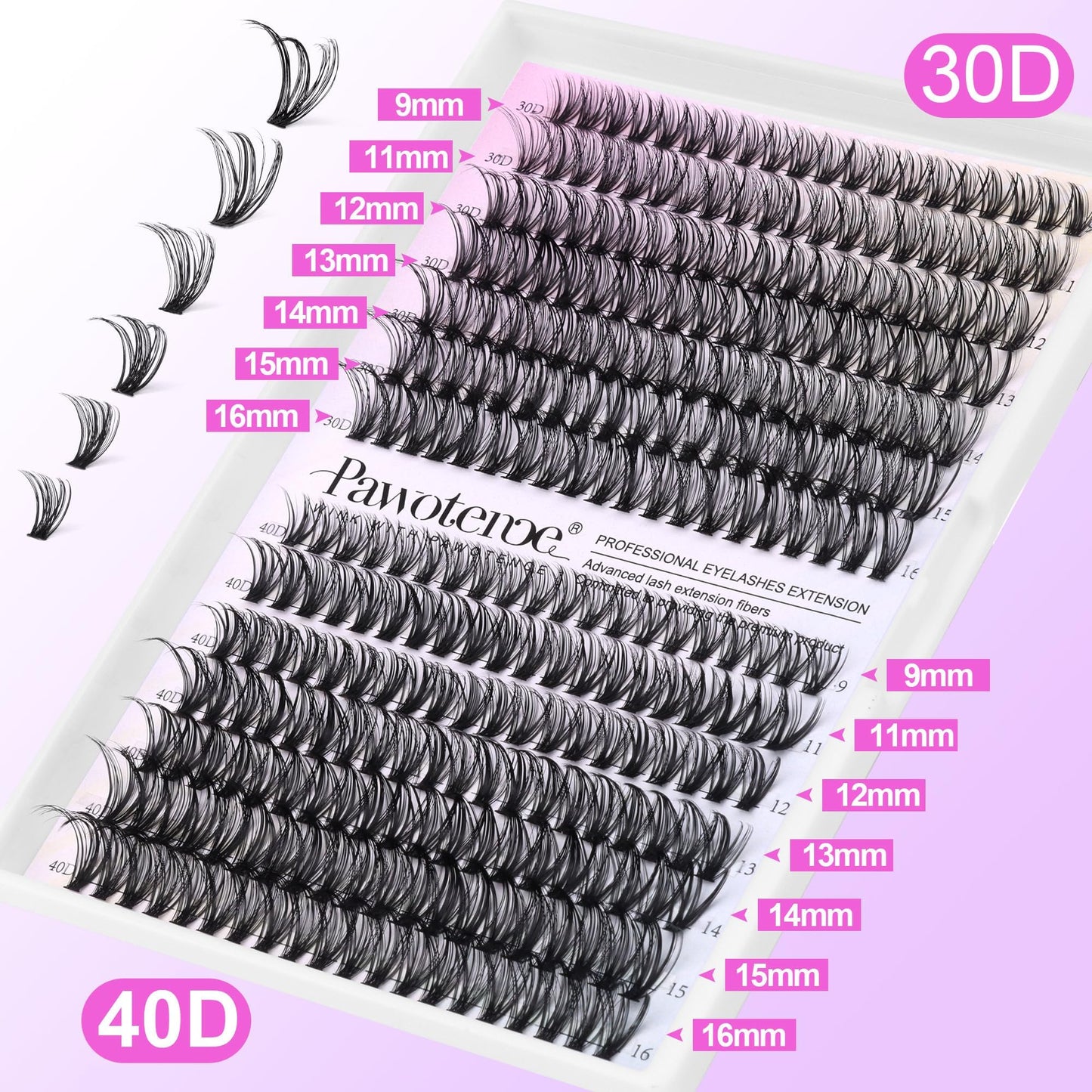 Pawotence Eyelash Extension Kit Cluster Lashes Individual Cluster 9-16mm Lash Extension Kit with Lash Bond and Seal, Lash Tweezers for Self Use,280pcs Individual Eyelashes Kit (30D-40D KIT)