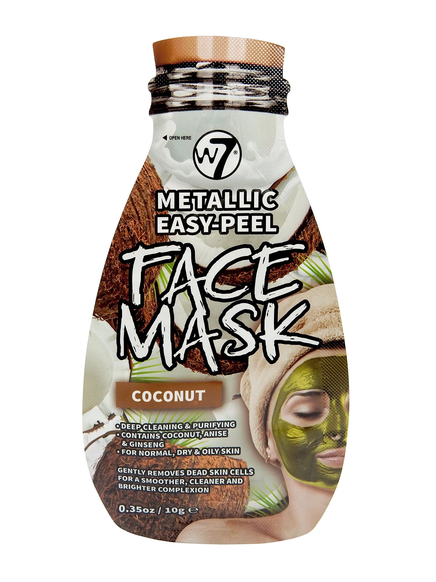 W7 Metallic Easy Peel Coconut Face Mask Skin Care Deep Clean & Purifying 10g