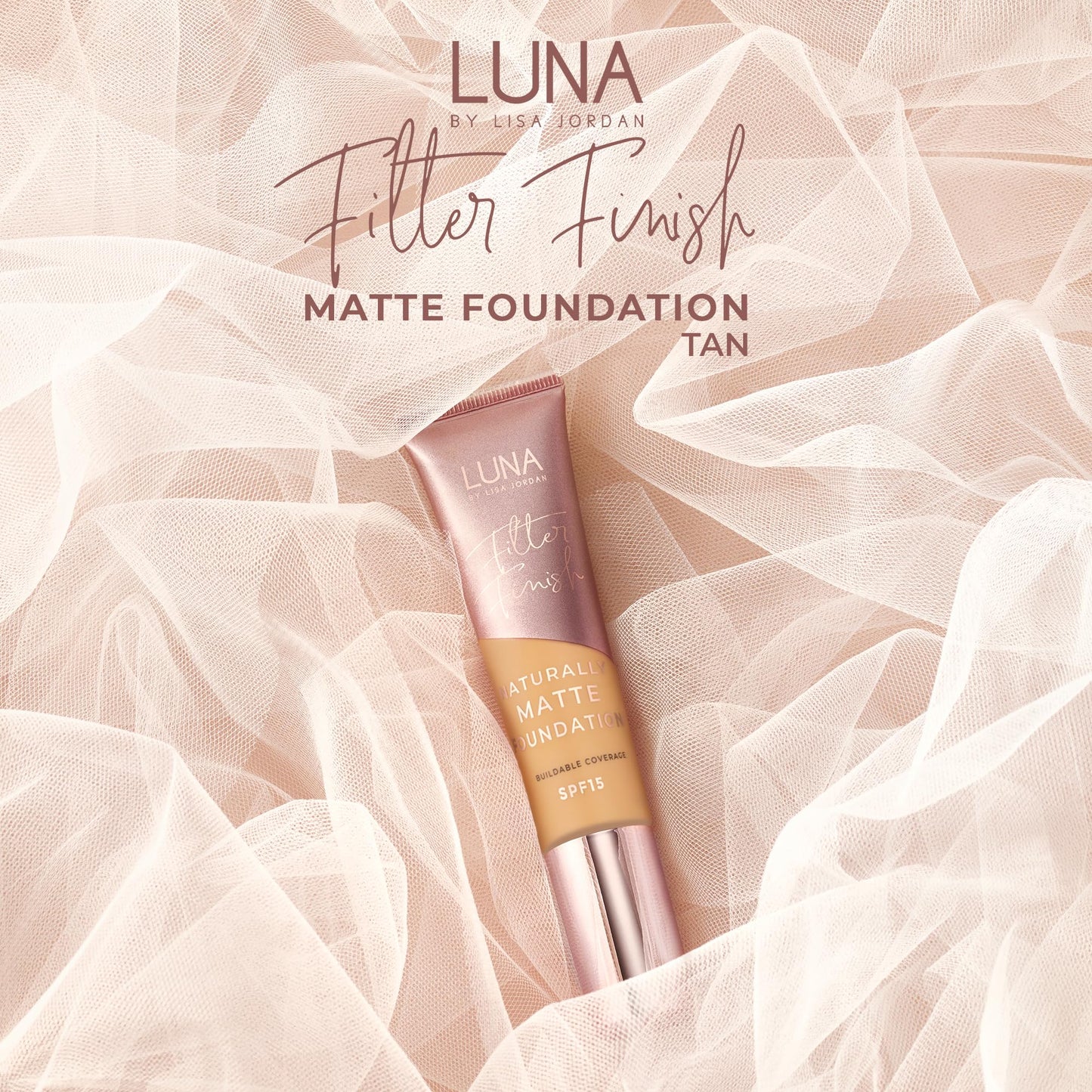 LUNA BY LISA JORDAN LUNA Matte Foundation in TAN Shade - Contains Vitamin E and SPF15 - Oil-Free Face Foundations with Golden Undertone - Suitable for Oily and Sensitive Skin