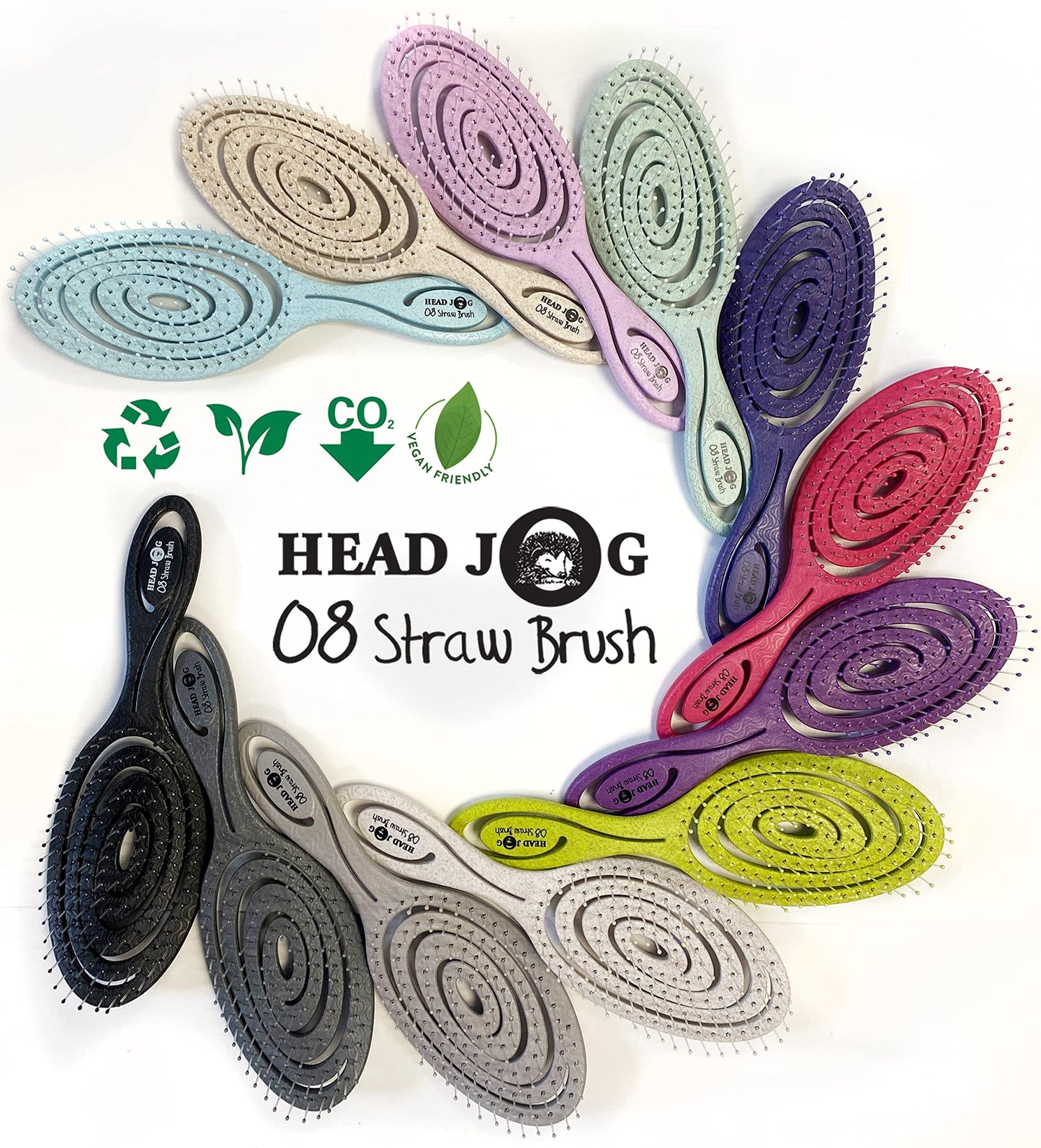 Head Jog 08 Paddle Brush Flexible Soft Pin Bristles, Detangling Wet Or Dry Hair. Gentle Brushing Hairbrush. Detangling Brush Curly & Wavy. (Monochrome). HairBrush For Fine hair