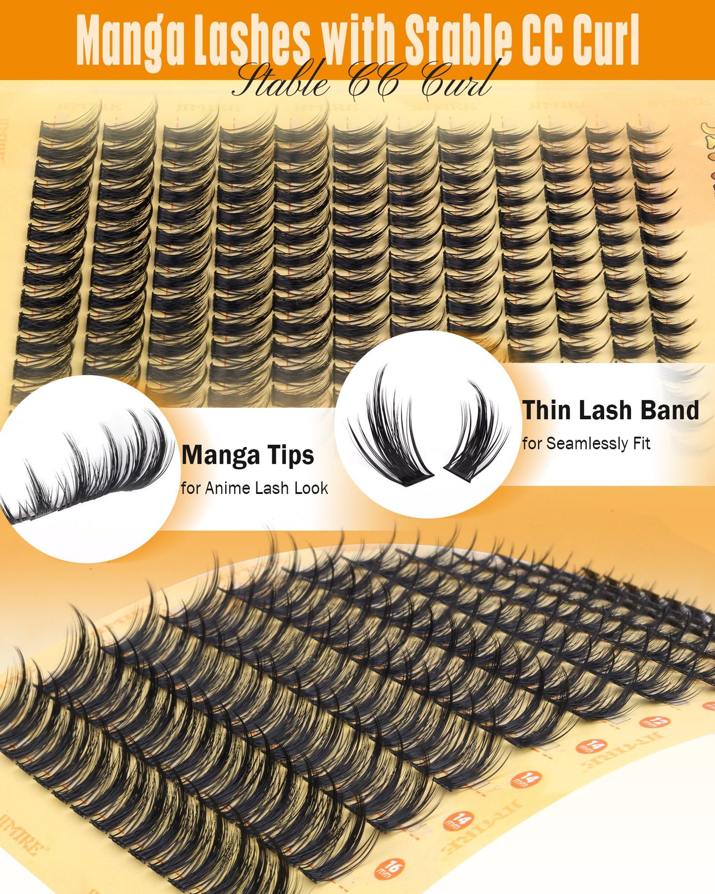 JIMIRE Manga Cluster Lashes Natural Looking 180Pcs Individual Eyelashes Wispy Eyelash Extensions Lashes Individual Cluster 8-16MM C Curl Anime DIY Eyelash Clusters at Home