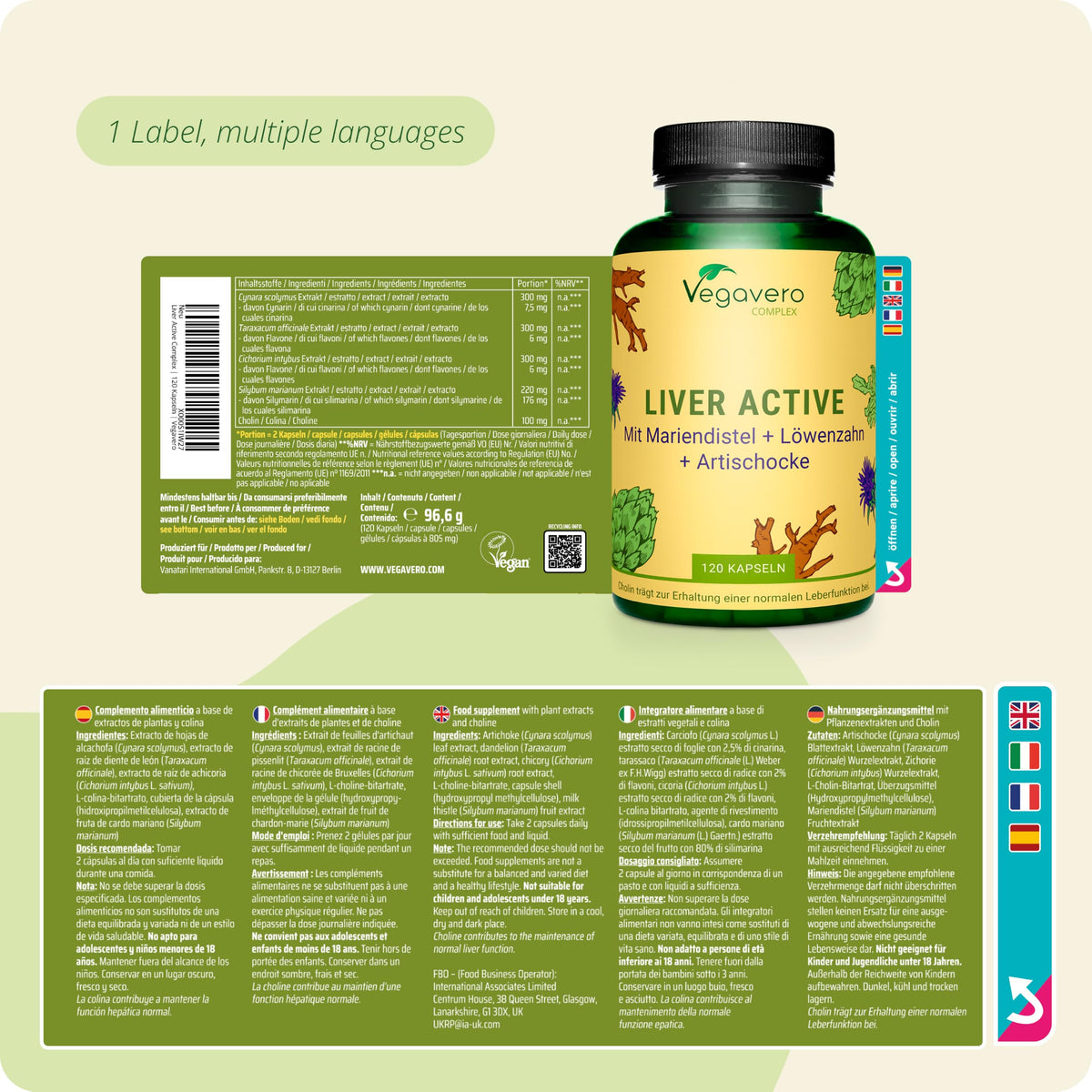 Vegavero Liver Support Supplements | with Artichoke, Chicory & Choline | Natural Cleanse Detox and Repair | NO Additives | 120 Vegan Capsules