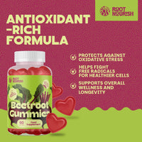 RootNourish Beetroot Gummies – High Strength Iron, Vitamin C, B12 & Folic Acid Supplement for Energy, Circulation, Tiredness & Immune Support – 60 Gummies