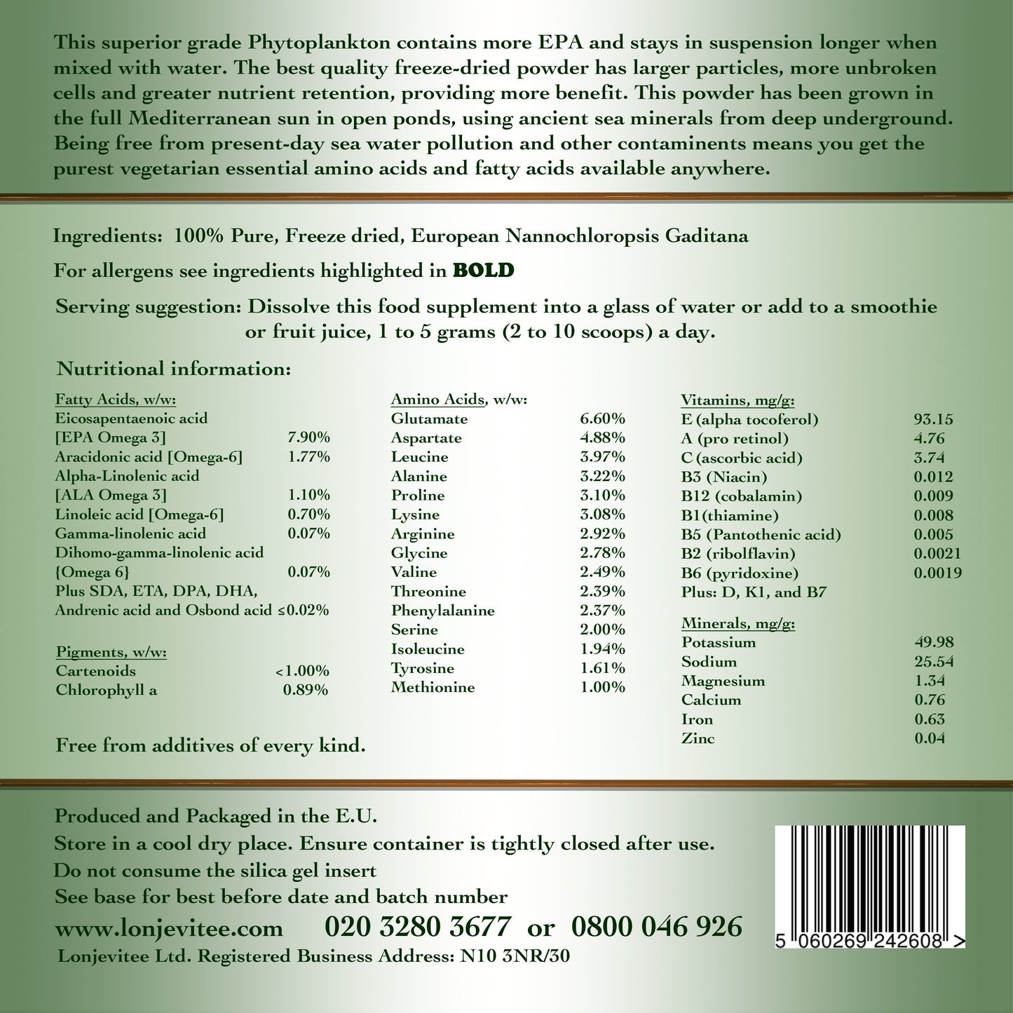 Lonjevitee.com Lonjevitee Phytoplankton - Gold Grade, Pure Freeze Dried Powder - 100g Pouch