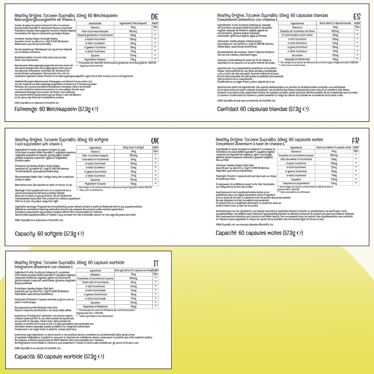 Healthy Origins, Natural Tocomin SupraBio, 50mg, 60 Softgels, Laboratory Tested, Vitamin E, Gluten Free, SOYA Free, Non-GMO