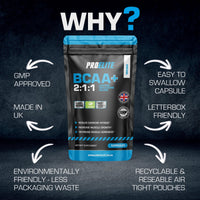 BCAA Capsule 3000mg Per Serving - 360 Vegan Capsules - 2:1:1 Branched Chain Amino Acids Capsules with Vitamin B12 & B6 - BCAA Powder Tablets Alternative - Pre Post Workout for Energy by PROELITE