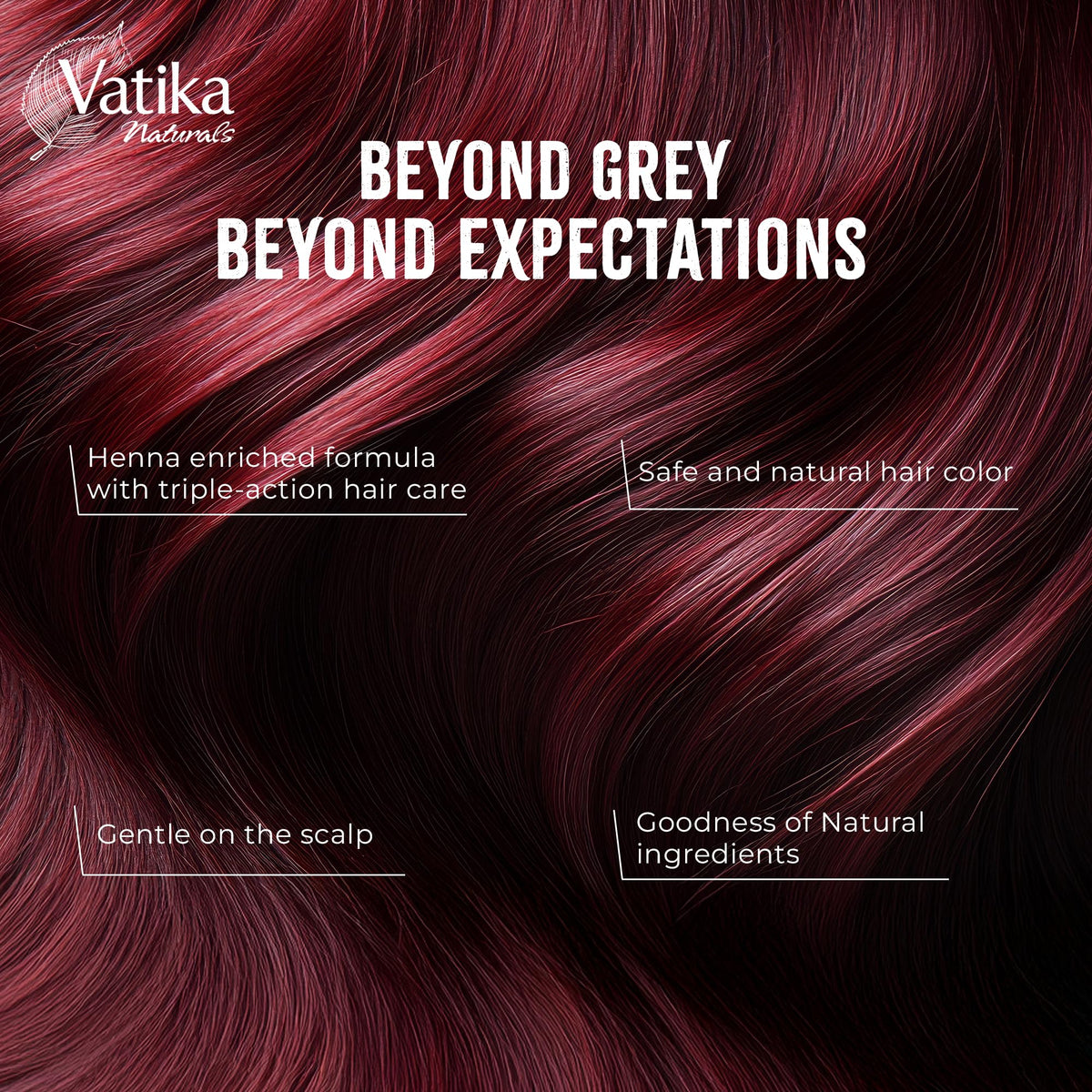 Vatika Naturals Henna Burgundy Hair Colours - 60g (6 x 10g Sachets),100% Ammonia Free, For Vibrant Color, Shine, & Coverage (Packaging May Vary)