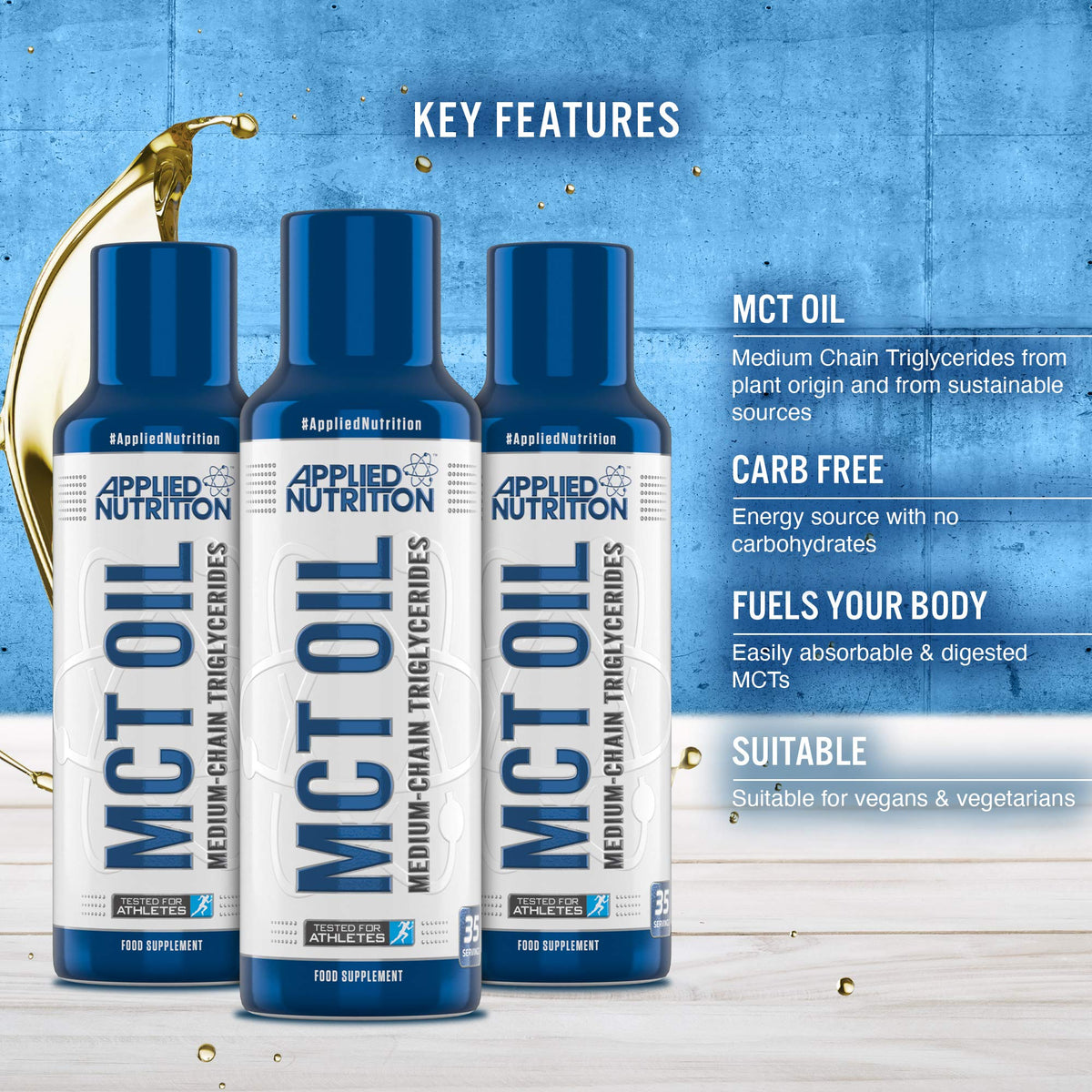 Applied Nutrition MCT Oil, for Paleo, Keto & Low Carb Diets, Energy Source No Carbs, Supports Fasting, Vegan Friendly from Sustainable Sources, Boosts Ketones, Ideal for Bulletproof Coffee, 490 ml