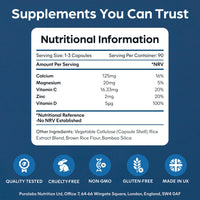 Purolabs Calcium Complex – High Strength Calcium & Vitamin D3 with Magnesium, Zinc & Vitamin C – Tablets for Women & Men Support (Capsule Formula) – Bone & Muscle Health – 90 Capsules